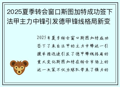 2025夏季转会窗口斯图加特成功签下法甲主力中锋引发德甲锋线格局新变化