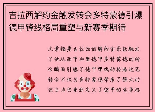 吉拉西解约金触发转会多特蒙德引爆德甲锋线格局重塑与新赛季期待